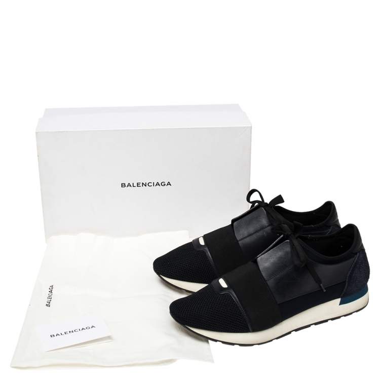 Pre Owned Balenciaga Black Suede, Mesh And Leather Race Runner Sneakers Size 43
