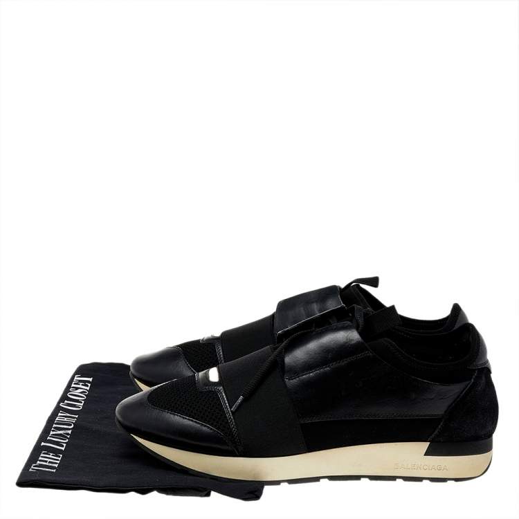 Pre Owned Balenciaga Black Mesh And Leather Race Runner Low Top Sneakers Size 41