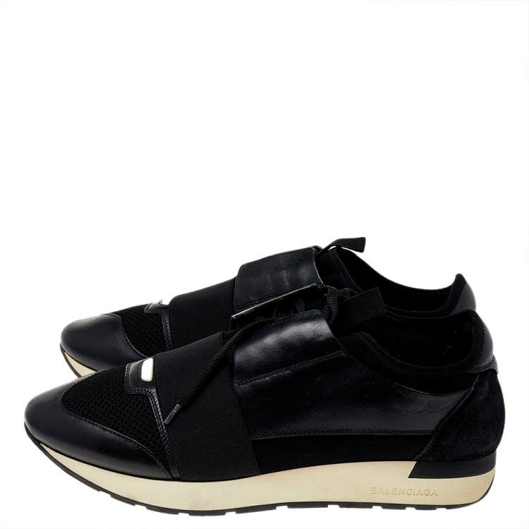 Pre Owned Balenciaga Black Mesh And Leather Race Runner Low Top Sneakers Size 41