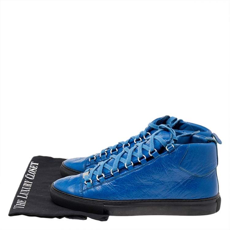 Pre Owned Balenciaga Blue Leather High Top Sneakers Size 43