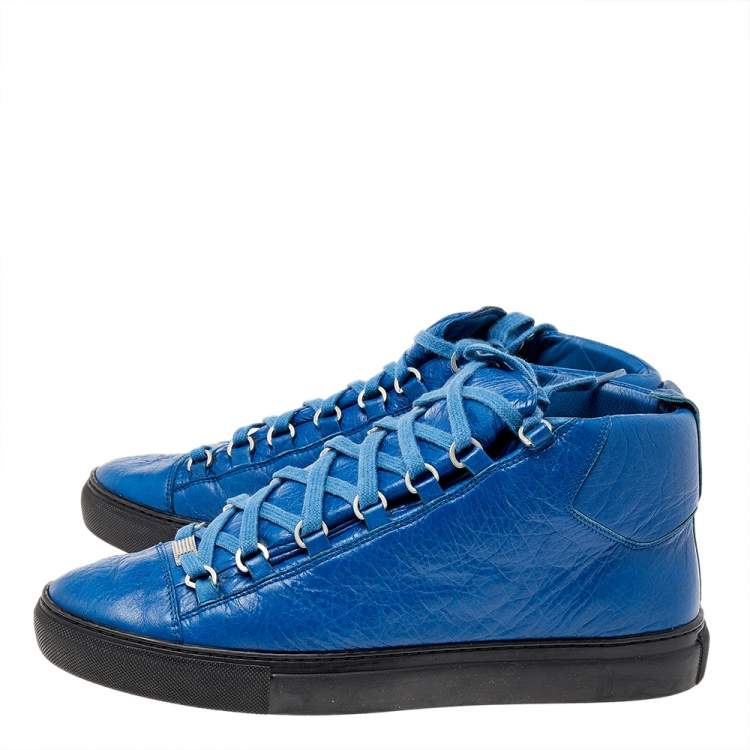 Pre Owned Balenciaga Blue Leather High Top Sneakers Size 43
