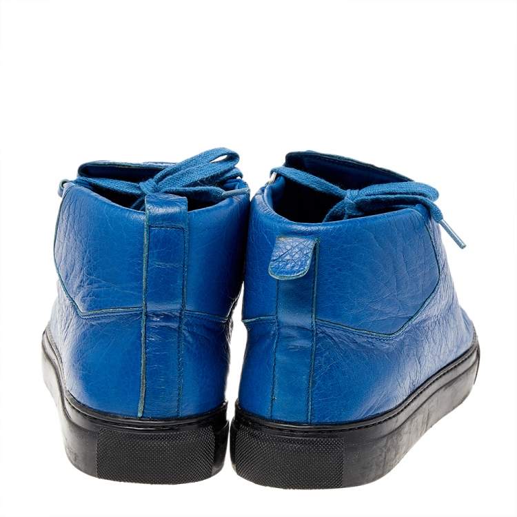 Pre Owned Balenciaga Blue Leather High Top Sneakers Size 43
