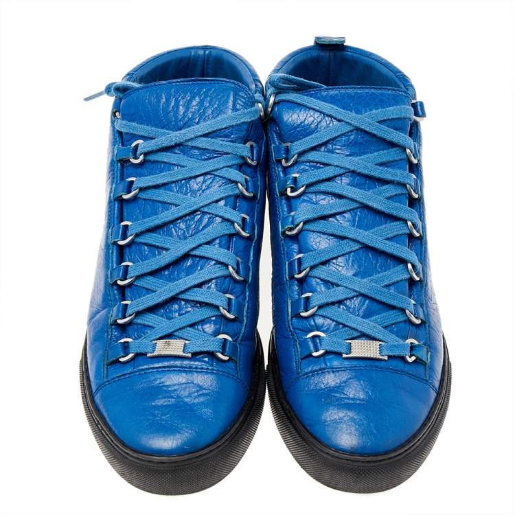 Pre Owned Balenciaga Blue Leather High Top Sneakers Size 43