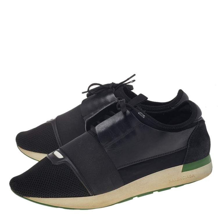 Pre Owned Balenciaga Black Mesh And Leather Race Runner Low Top Sneakers Size 42