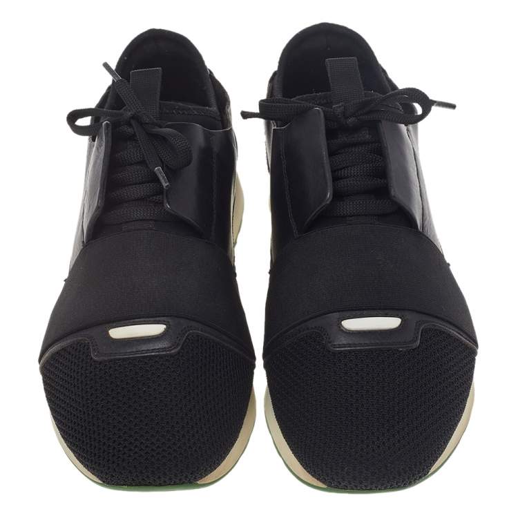 Pre Owned Balenciaga Black Mesh And Leather Race Runner Low Top Sneakers Size 42