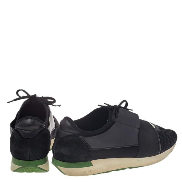 Pre Owned Balenciaga Black Mesh And Leather Race Runner Low Top Sneakers Size 42