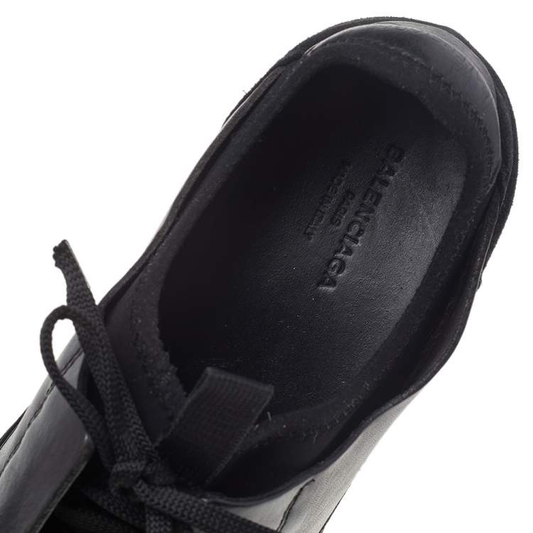 Pre Owned Balenciaga Black Mesh And Leather Race Runner Low Top Sneakers Size 42