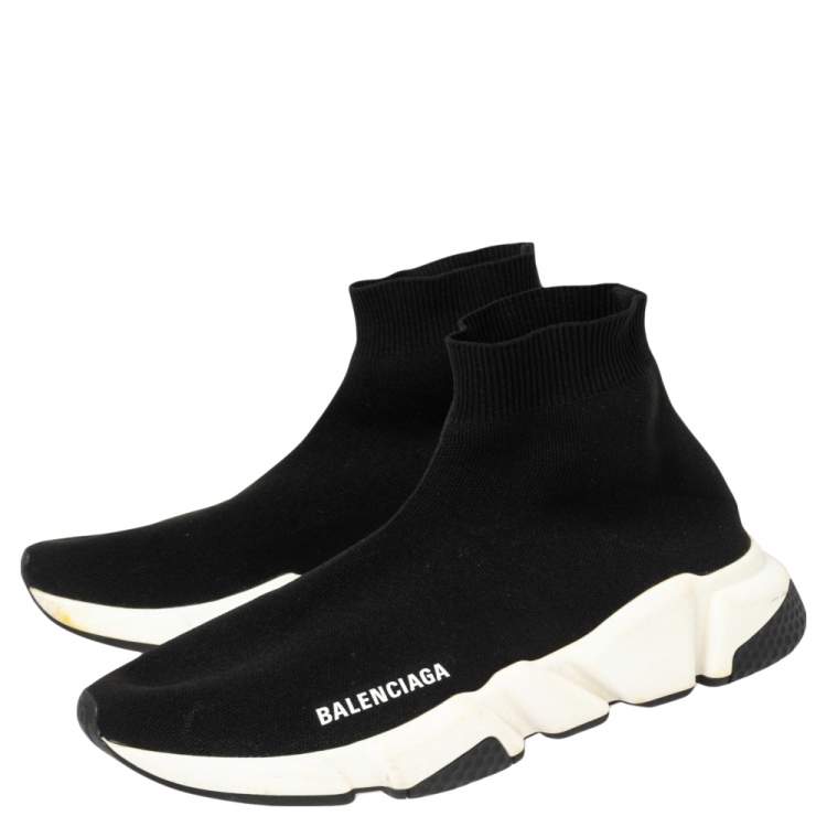 Pre Owned Balenciaga Black Knit Fabric Speed High Top  Sneakers 40