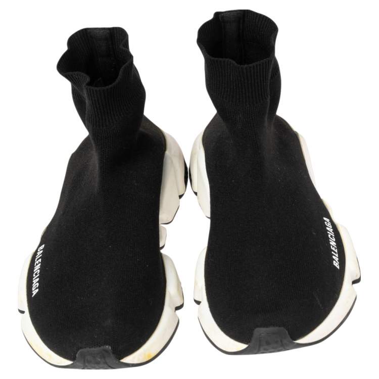 Pre Owned Balenciaga Black Knit Fabric Speed High Top  Sneakers 40