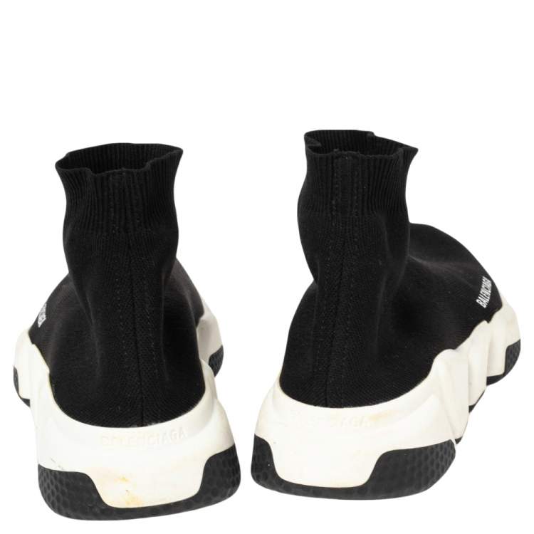 Pre Owned Balenciaga Black Knit Fabric Speed High Top  Sneakers 40