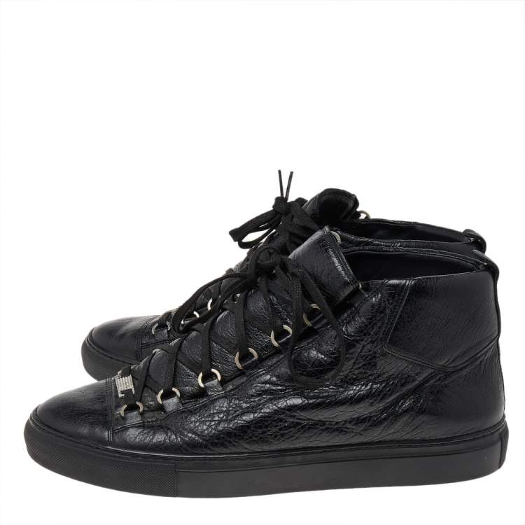 Pre Owned Balenciaga Black Leather Arena High Top Sneakers Size 44