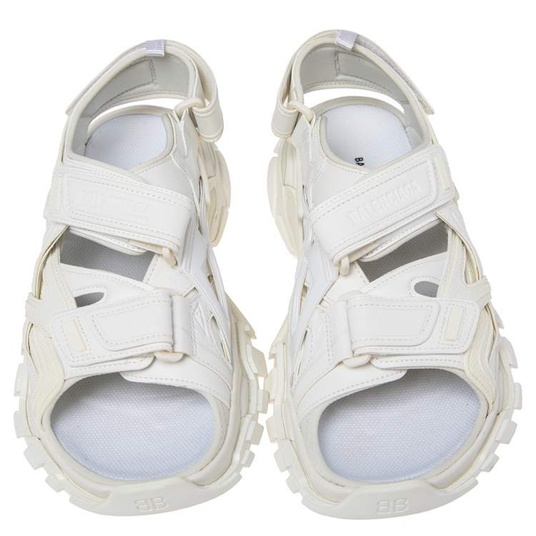 Pre Owned Balenciaga White Leather Rubber Track Sandals Size 41