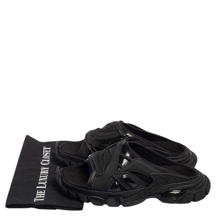 Pre Owned Balenicaga Black Neoprene and Leather Track Slide Sandals Size 41