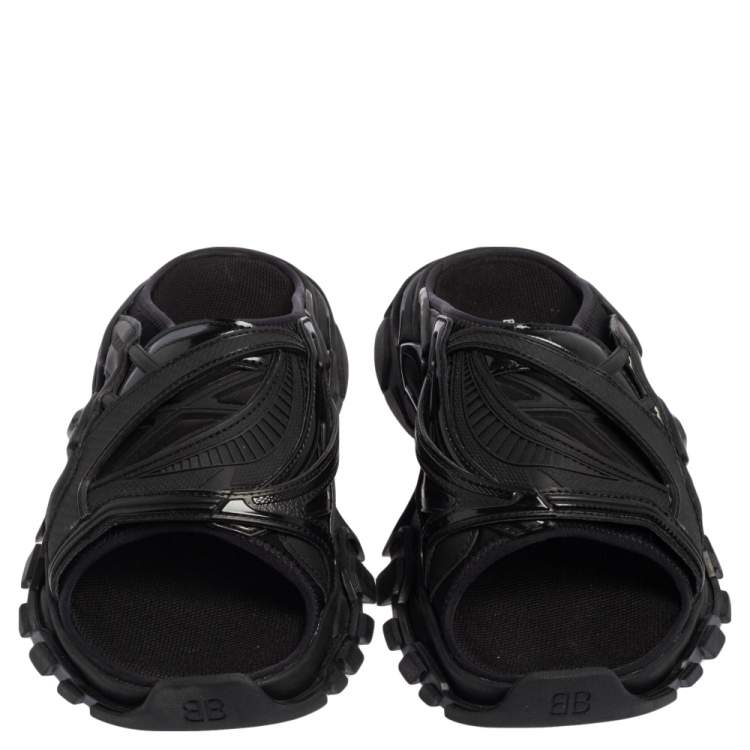 Pre Owned Balenicaga Black Neoprene and Leather Track Slide Sandals Size 41