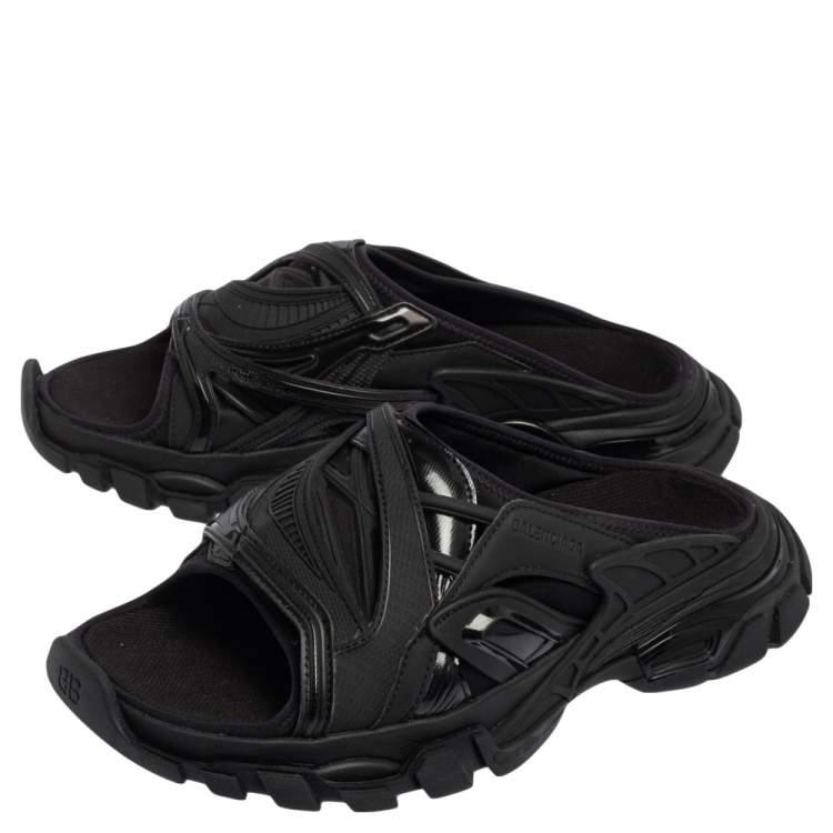 Pre Owned Balenicaga Black Neoprene and Leather Track Slide Sandals Size 41