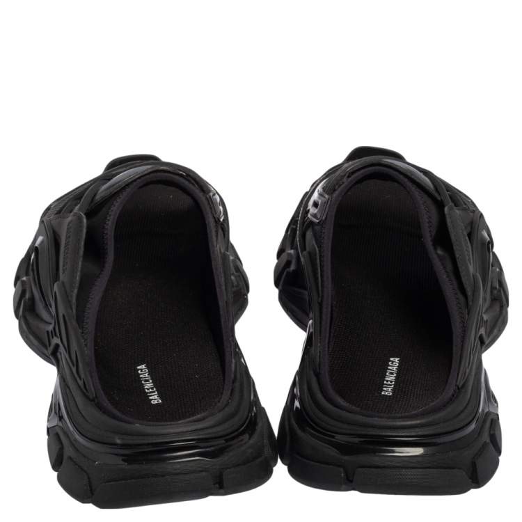 Pre Owned Balenicaga Black Neoprene and Leather Track Slide Sandals Size 41