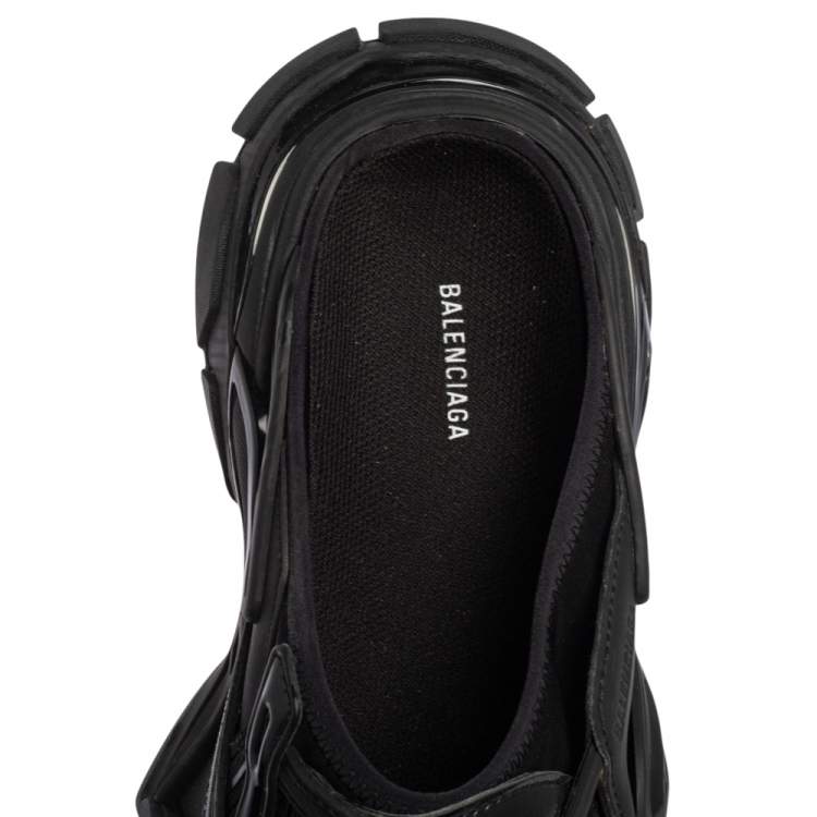Pre Owned Balenicaga Black Neoprene and Leather Track Slide Sandals Size 41