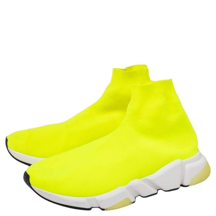 مملوكة مسبقًا Balenciaga Neon Green Knit Fabric Speed Trainer Slip On Sneakers Size 43