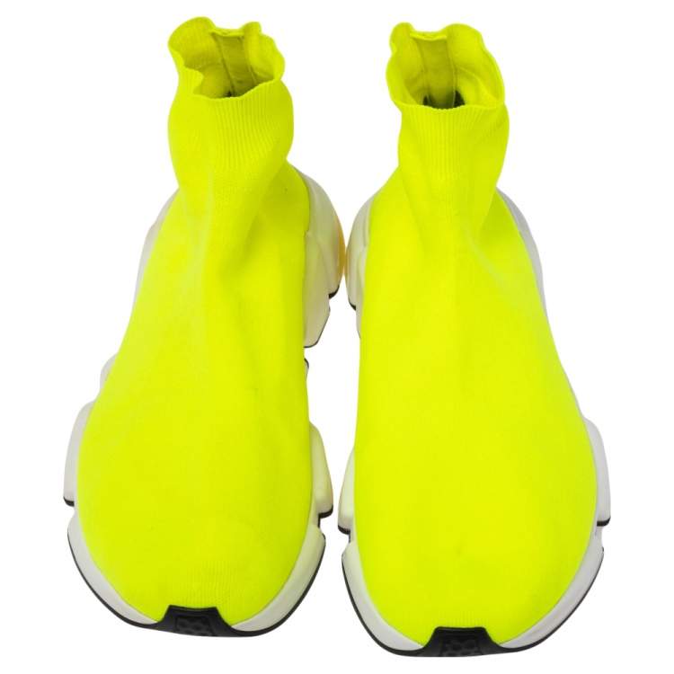مملوكة مسبقًا Balenciaga Neon Green Knit Fabric Speed Trainer Slip On Sneakers Size 43