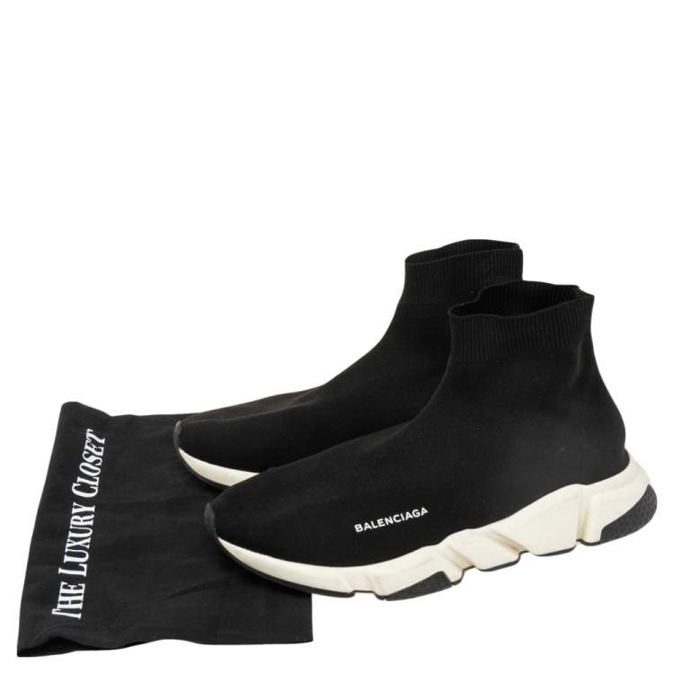Pre Owned Balenciaga Black Knit Fabric Speed Trainer High Top Sneakers Size 44