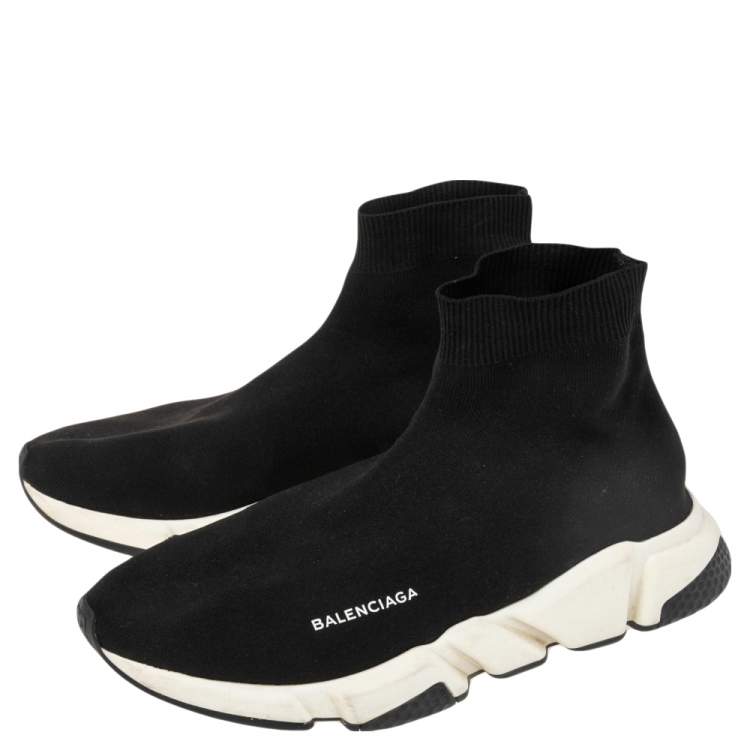 Pre Owned Balenciaga Black Knit Fabric Speed Trainer High Top Sneakers Size 44