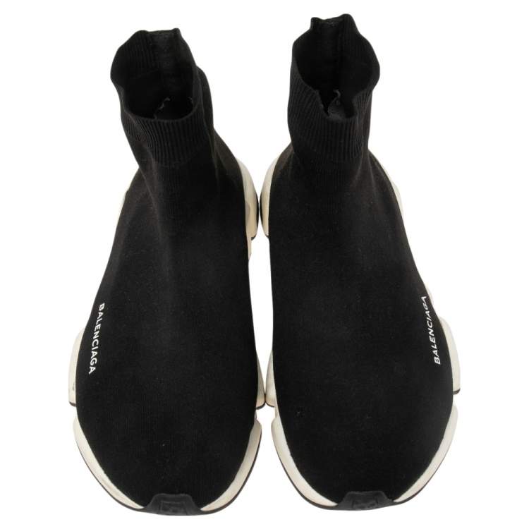 Pre Owned Balenciaga Black Knit Fabric Speed Trainer High Top Sneakers Size 44