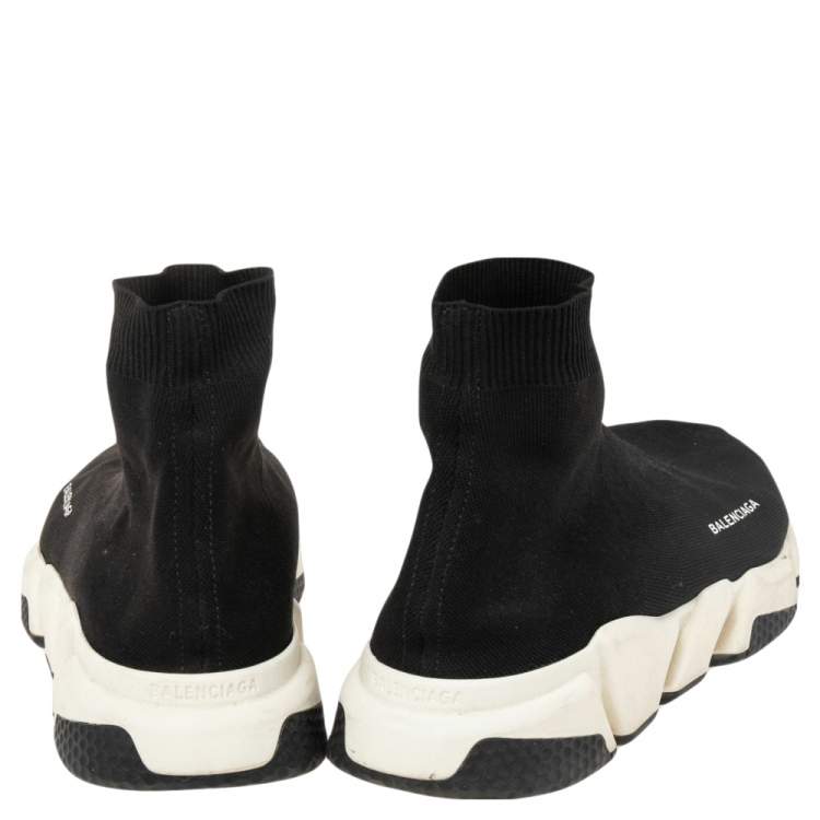Pre Owned Balenciaga Black Knit Fabric Speed Trainer High Top Sneakers Size 44