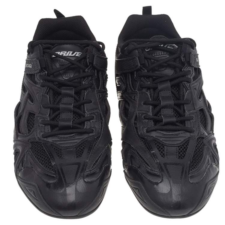 Pre Owned Balenciaga Black Leather And Mesh Drive Sneakers Size 43