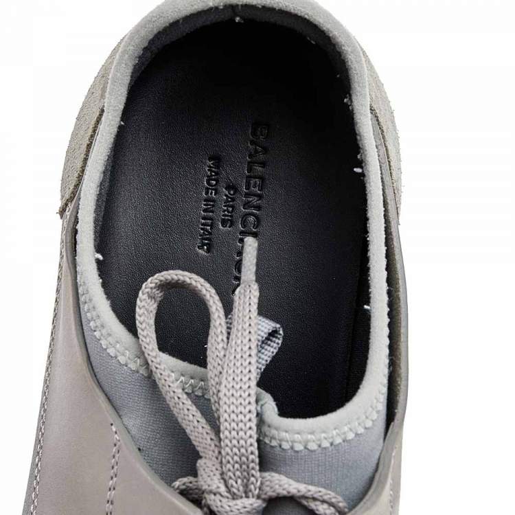Pre Owned Balenciaga Grey Knit Fabric, Suede, And Leather Race Runner Low Top Sneakers Size 42