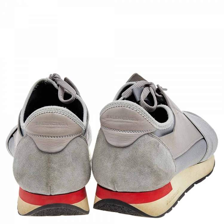 Pre Owned Balenciaga Grey Knit Fabric, Suede, And Leather Race Runner Low Top Sneakers Size 42