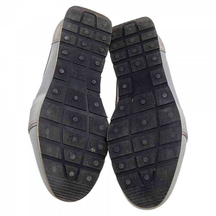 Pre Owned Balenciaga Grey Knit Fabric, Suede, And Leather Race Runner Low Top Sneakers Size 42