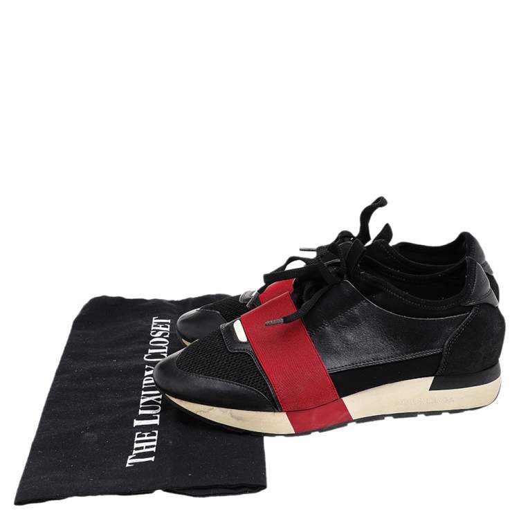 مملوكة مسبقًا Balenciaga Black/Red Leather, Mesh and Neoprene Race Runner Sneakers Size 38