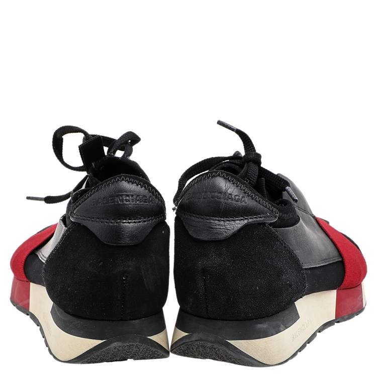 مملوكة مسبقًا Balenciaga Black/Red Leather, Mesh and Neoprene Race Runner Sneakers Size 38
