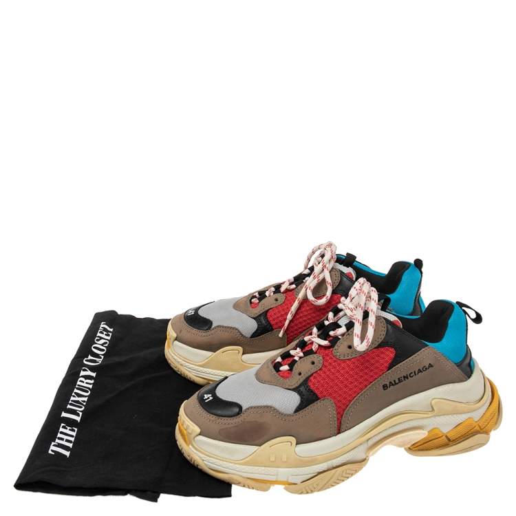 Pre Owned Balenciaga Multicolor Mesh, Nubuck And Leather Triple S Platform Sneakers Size 41