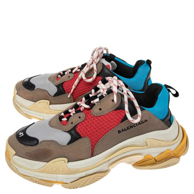 Pre Owned Balenciaga Multicolor Mesh, Nubuck And Leather Triple S Platform Sneakers Size 41