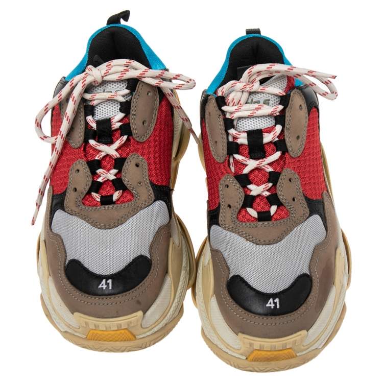 Pre Owned Balenciaga Multicolor Mesh, Nubuck And Leather Triple S Platform Sneakers Size 41
