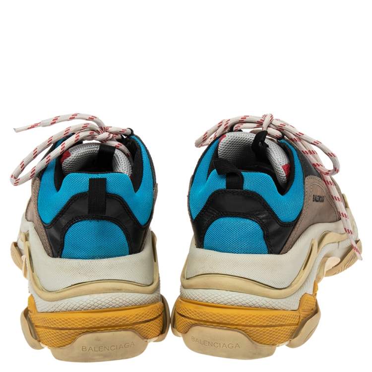 Pre Owned Balenciaga Multicolor Mesh, Nubuck And Leather Triple S Platform Sneakers Size 41