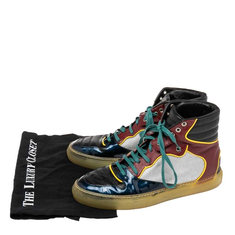 Pre Owned Balenciaga Multicolor Leather And Patent High Top Sneakers Size 41