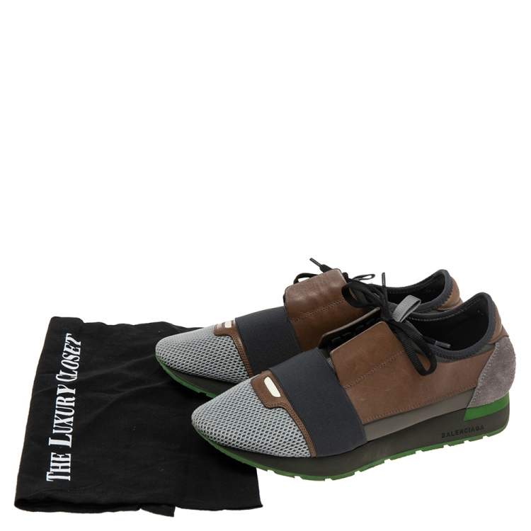 Pre Owned Balenciaga Multicolor Mesh And Leather Race Runner Low Top Sneakers Size 41