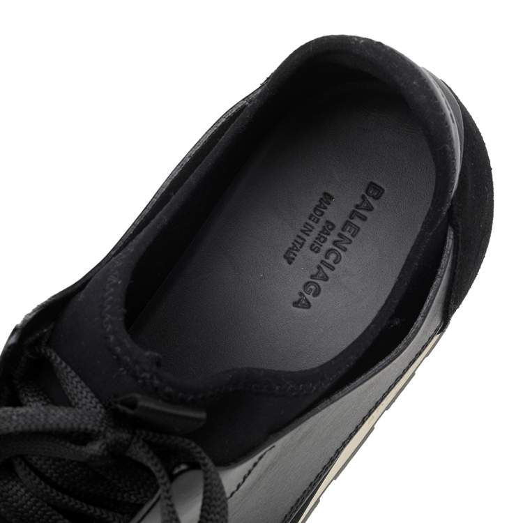 Pre Owned Balenciaga Black Mesh And Leather Race Runner Low Top Sneakers Size 42