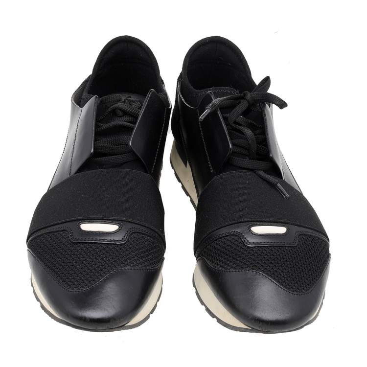 Pre Owned Balenciaga Black Mesh And Leather Race Runner Low Top Sneakers Size 42