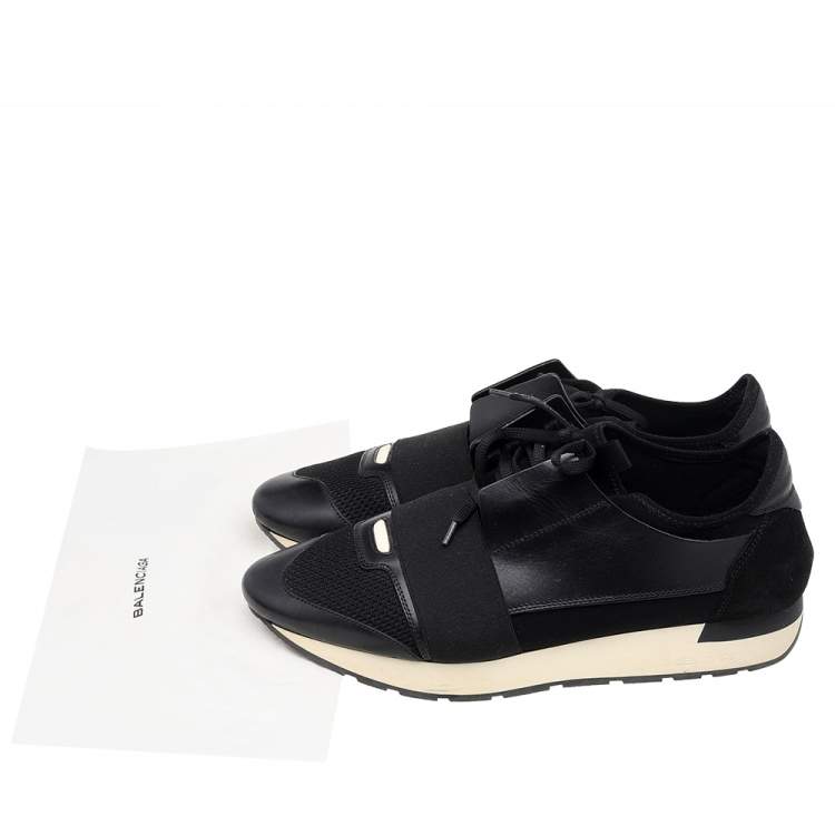 Pre Owned Balenciaga Black Mesh And Leather Race Runner Low Top Sneakers Size 42