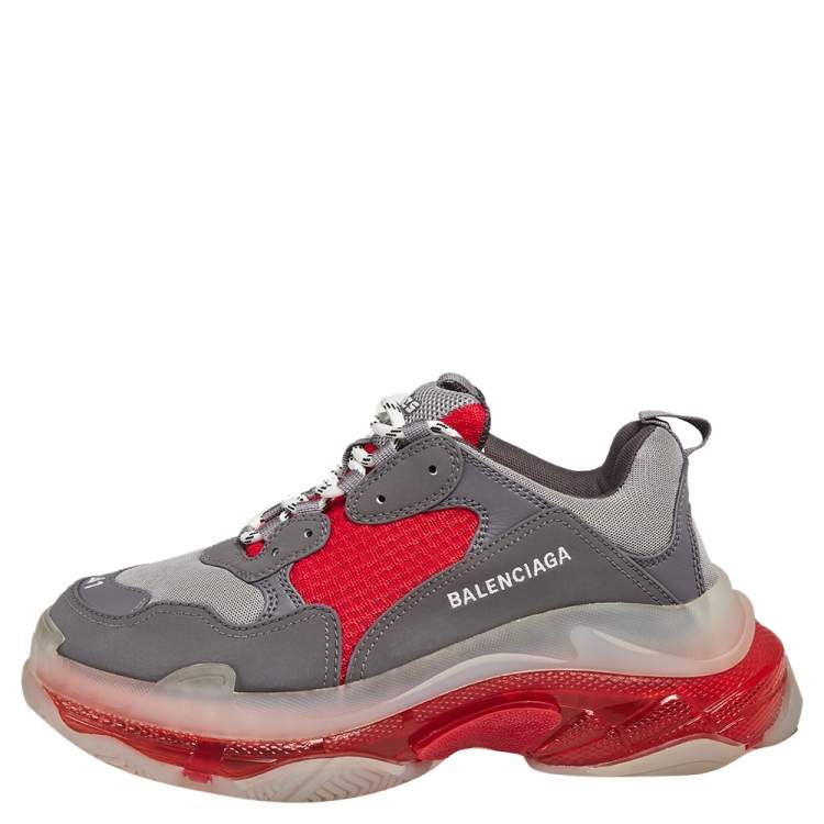 Balenciaga Grey/Red Leather And Mesh Triple Low Top Sneakers Size 41 Balenciaga