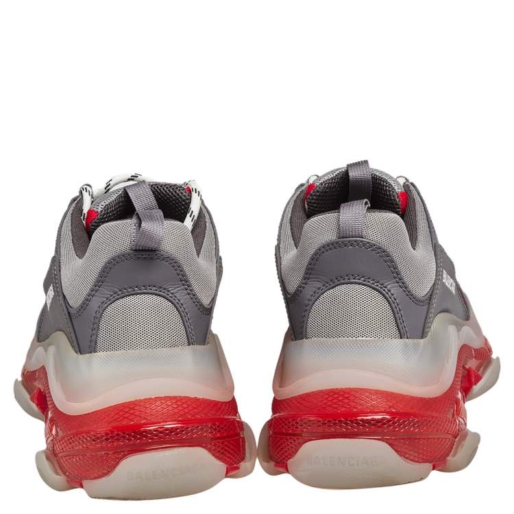 مملوكة مسبقًا Balenciaga Grey/Red Leather And Mesh Triple S Low Top Sneakers Size 41