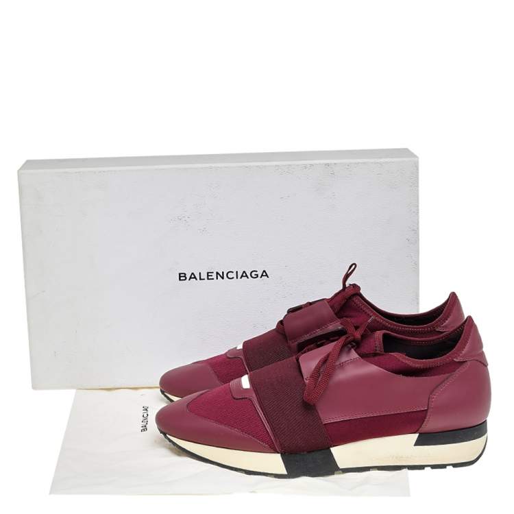 مملوكة مسبقًا Balenciaga Burgundy Leather And Knit Fabric Race Runner Low Top Sneakers Size 41