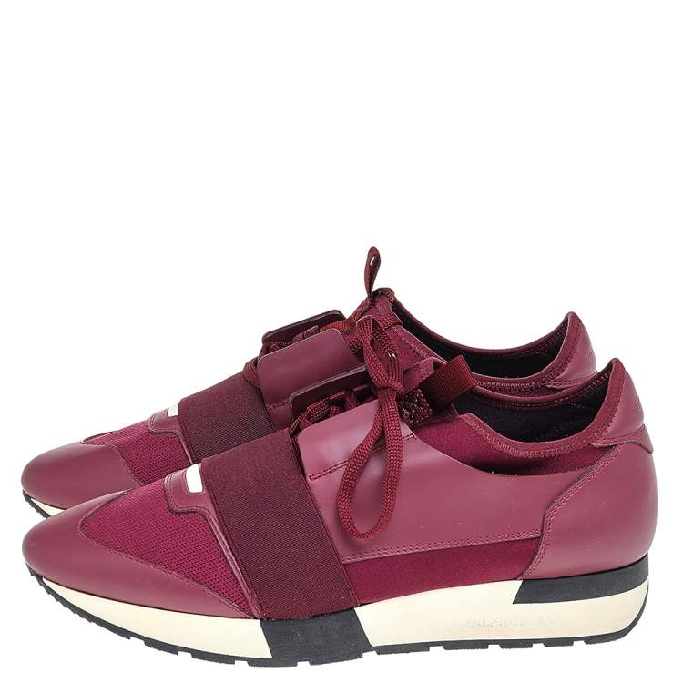 مملوكة مسبقًا Balenciaga Burgundy Leather And Knit Fabric Race Runner Low Top Sneakers Size 41