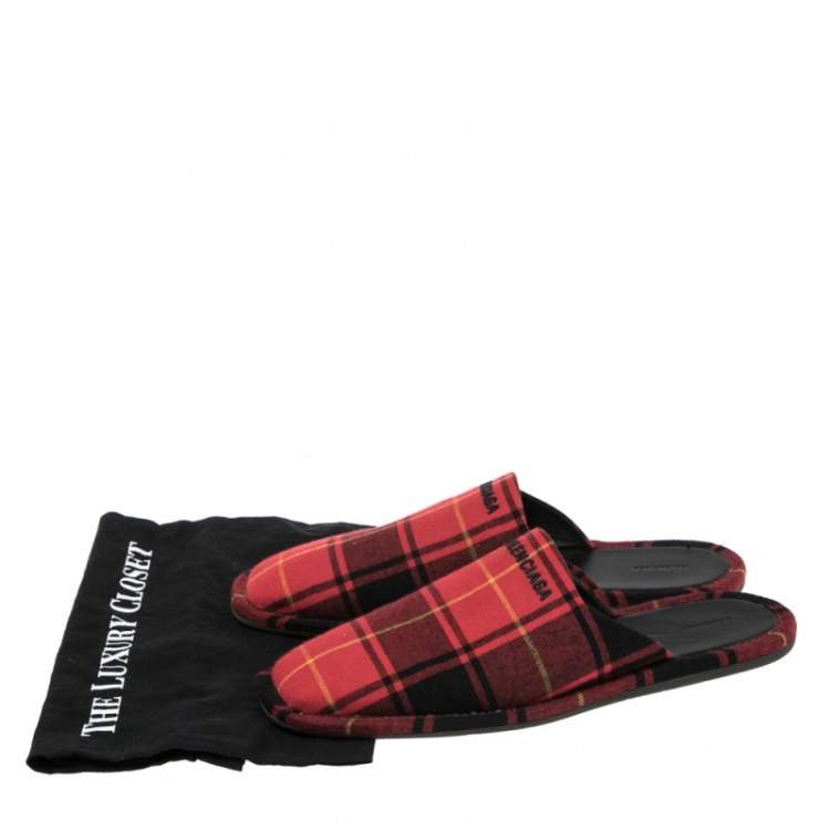 Pre Owned Balenciaga Red-Black Fabric Mules Size 43