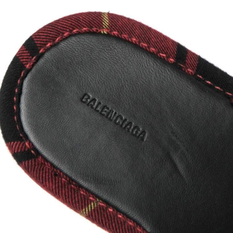 Pre Owned Balenciaga Red-Black Fabric Mules Size 43