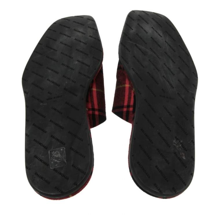 Pre Owned Balenciaga Red-Black Fabric Mules Size 43