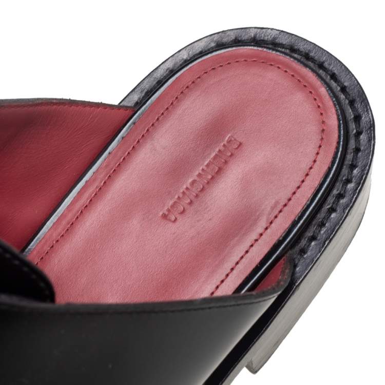 Pre Owned Balenciaga Black Leather  Lace Up Slip On Mules Sandals Size 43